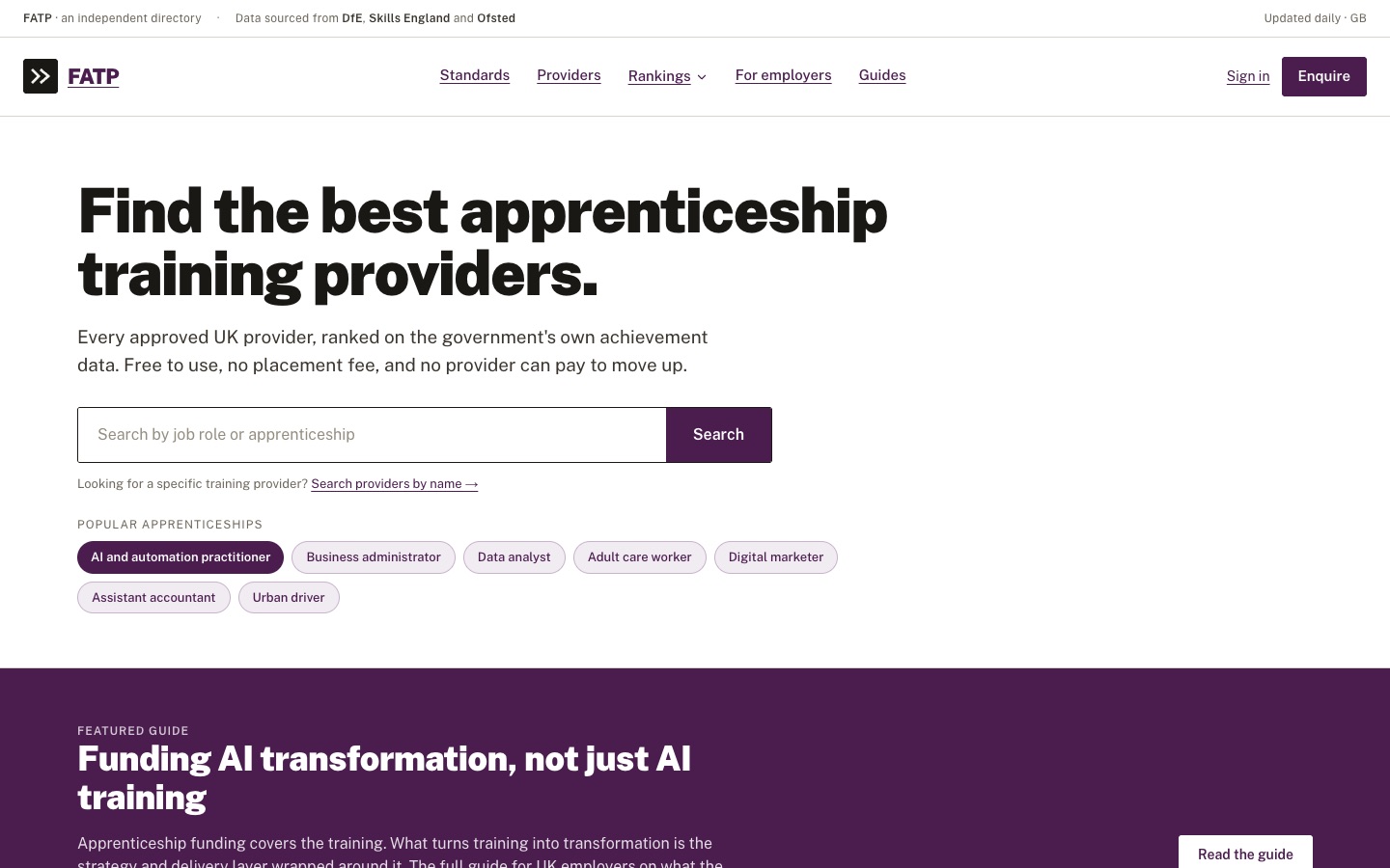 Find a Training Provider home page