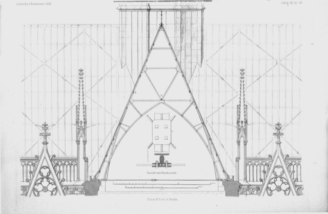 An 1860 engineering drawing of the wrought iron roof structure of Cologne Cathedral